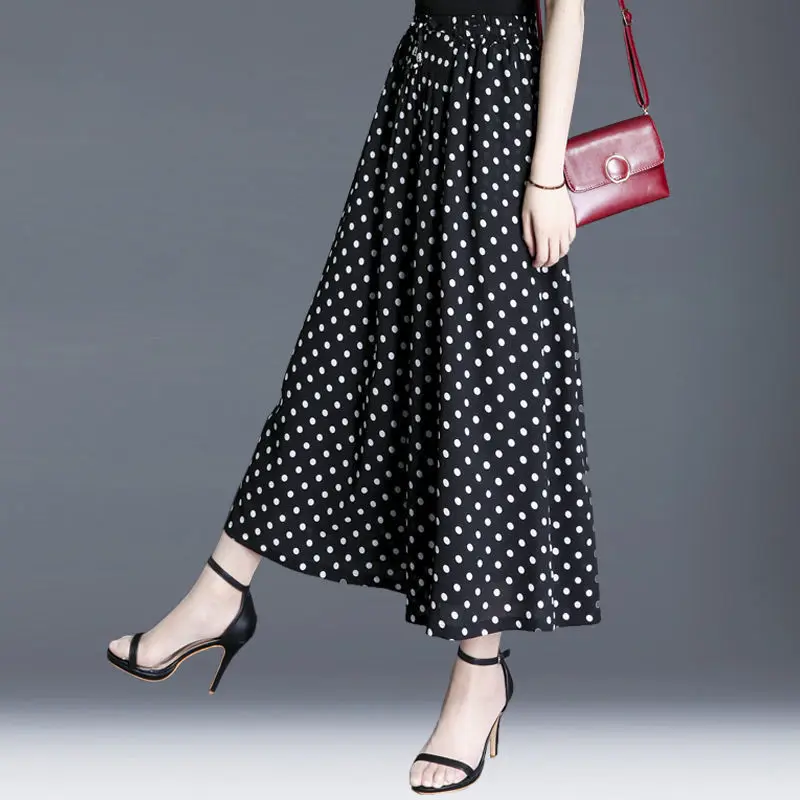 

Baggy Pants Women Summer Elastic Waist Wide Leg Pants High Rise Pantalones Polka Dot Ankle-length Pant Trendy Clothes Plus Size