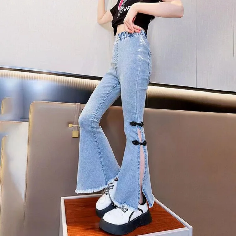 

Джинсы детские однотонные на пуговицах, на возраст 6-14 лет