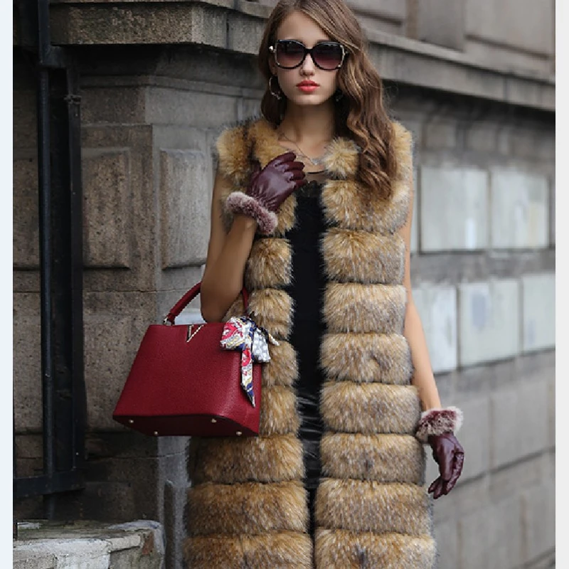 Long Furry Fur Coats Women Winter Ladies Luxury Fake Fox Fur Coats Slim Fake Leather Vests New Vests Long Coats Women's Coats