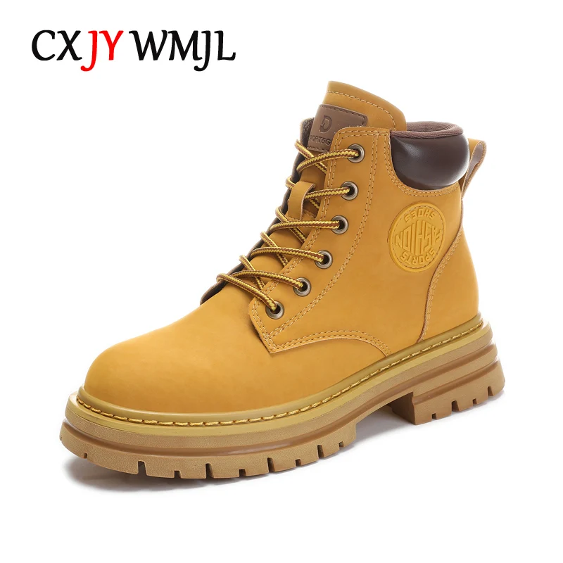 

CXJYWMJL Plus Size Genuine Leather Women Autumn Martin Boots British Style Thick Sole Ankle Boots Ladies Spring Booties Fashion