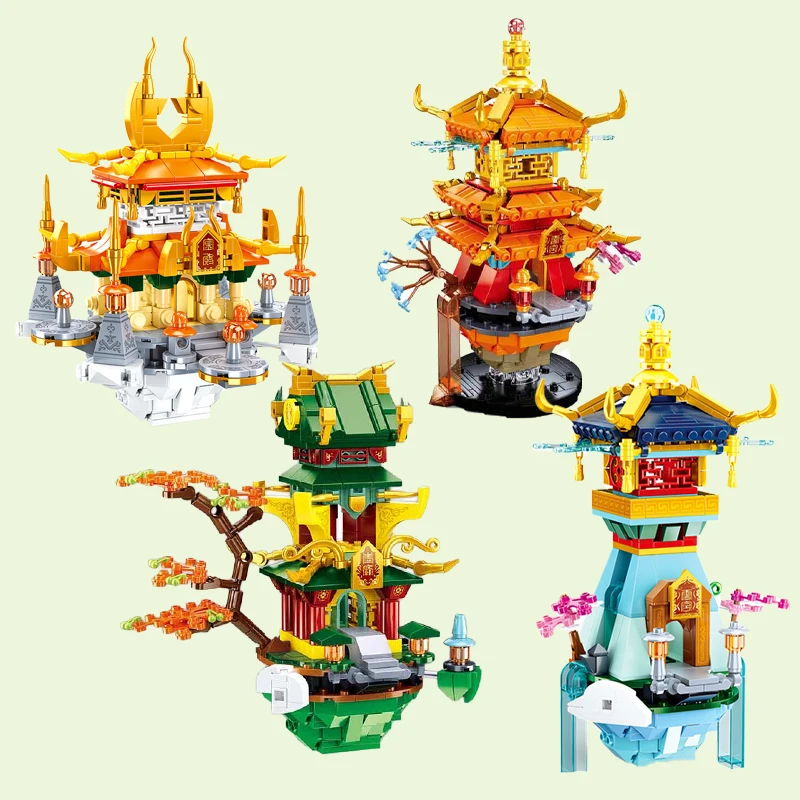 

Конструктор Sluban с китайской архитектурой, старинный павильон огня, башня, дворец, мини-конструктор, конструктор для детей, без коробки