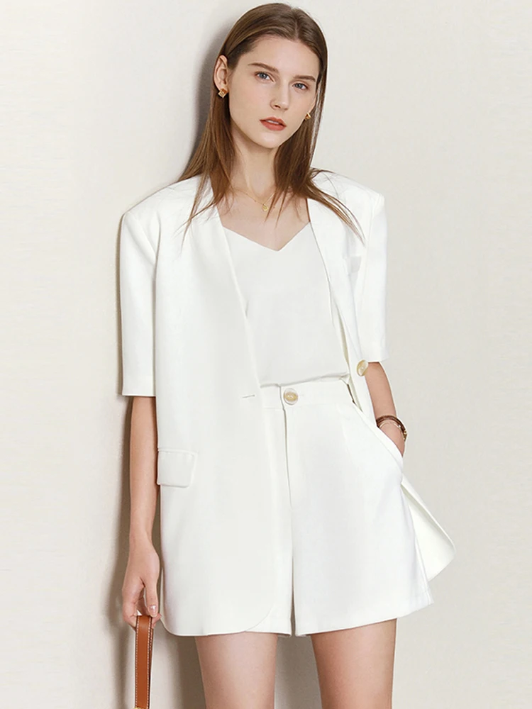 Amii минималистичный Весенний костюм женский Блейзер пальто однотонные шорты с