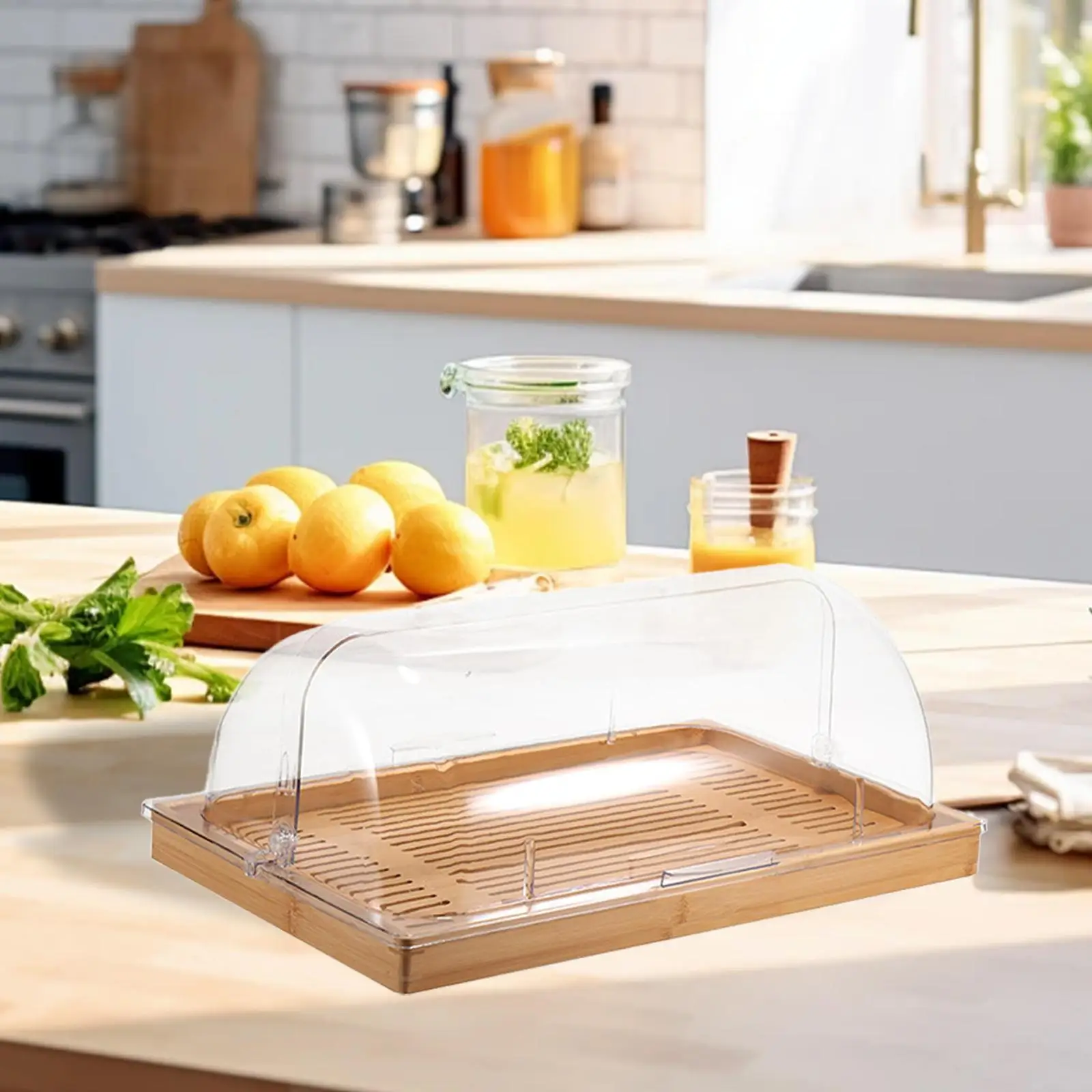 Бамбуковая подставка для торта с крышкой сервировочное блюдо еды тарелка