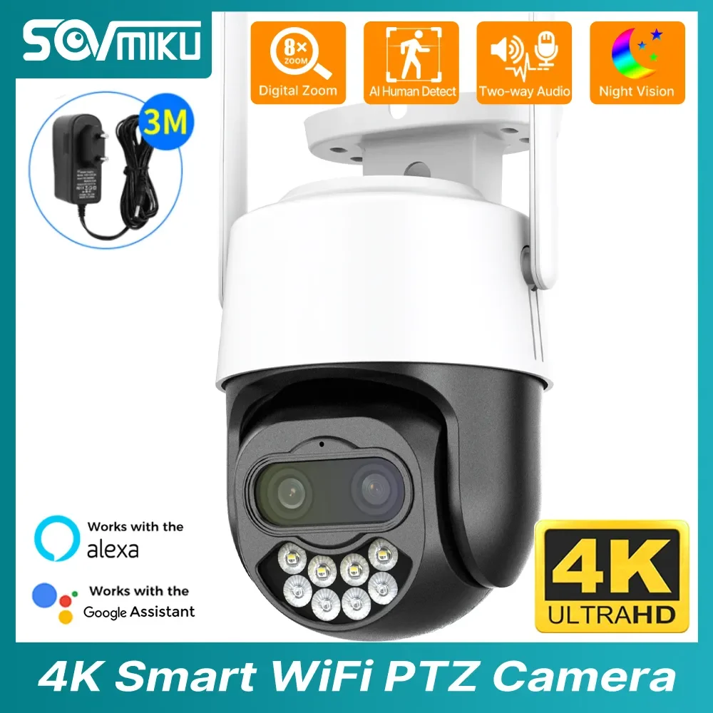 

4K 8MP 2.8+12mm Dual Lens WiFi Smart PTZ IP Camera 8X Hybrid Zoom ONVIF AI Human Detection Tracking Surveillance Video Camera