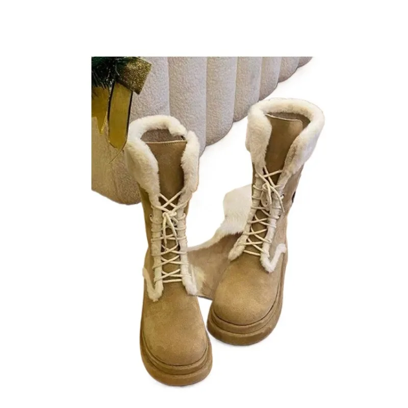 Женские ботинки до середины икры с перекрестной завязкой