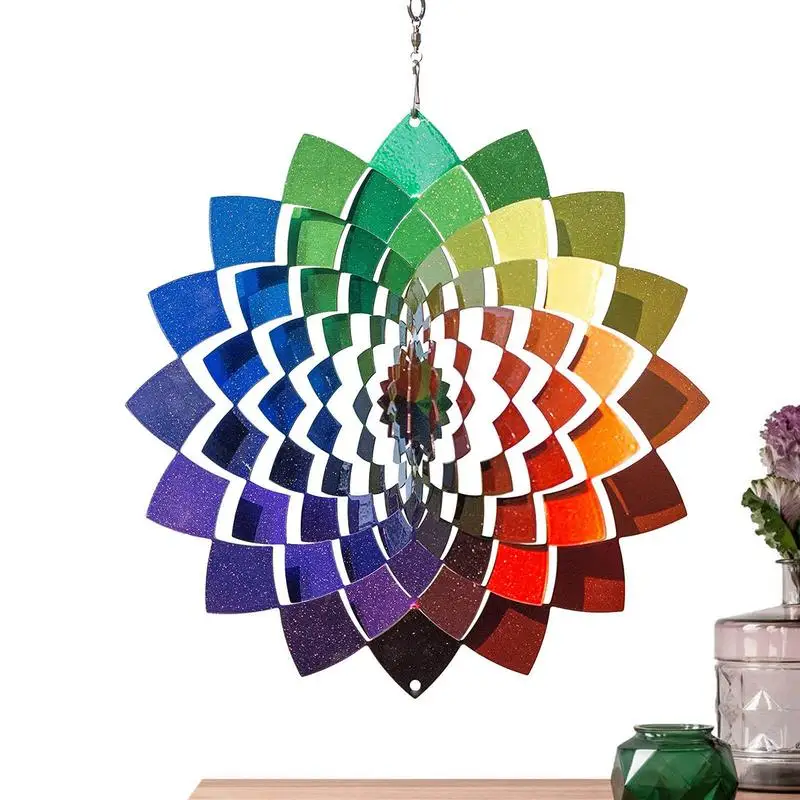 

Spinning Wind Catcher 3D Metal Backyard Hanging Small Wind Spinners Rainbow Decorative Wind Spinners Multi Color Spinner Patio