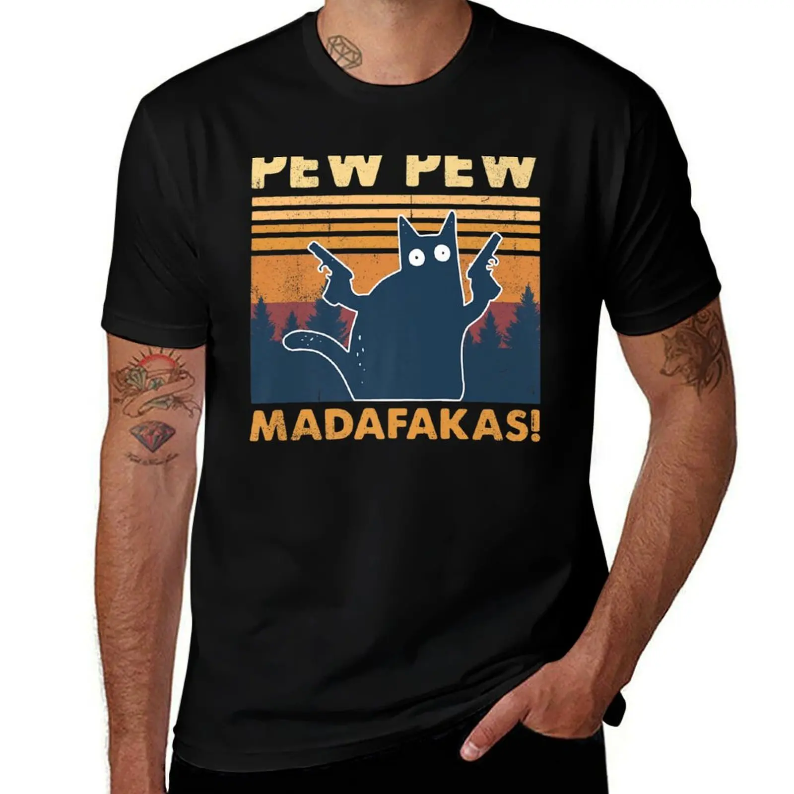 Фото Винтажная футболка Pewpewpew Mada-Fakas Crazy Pew Cat, повседневная базовая футболка в уличном стиле №1