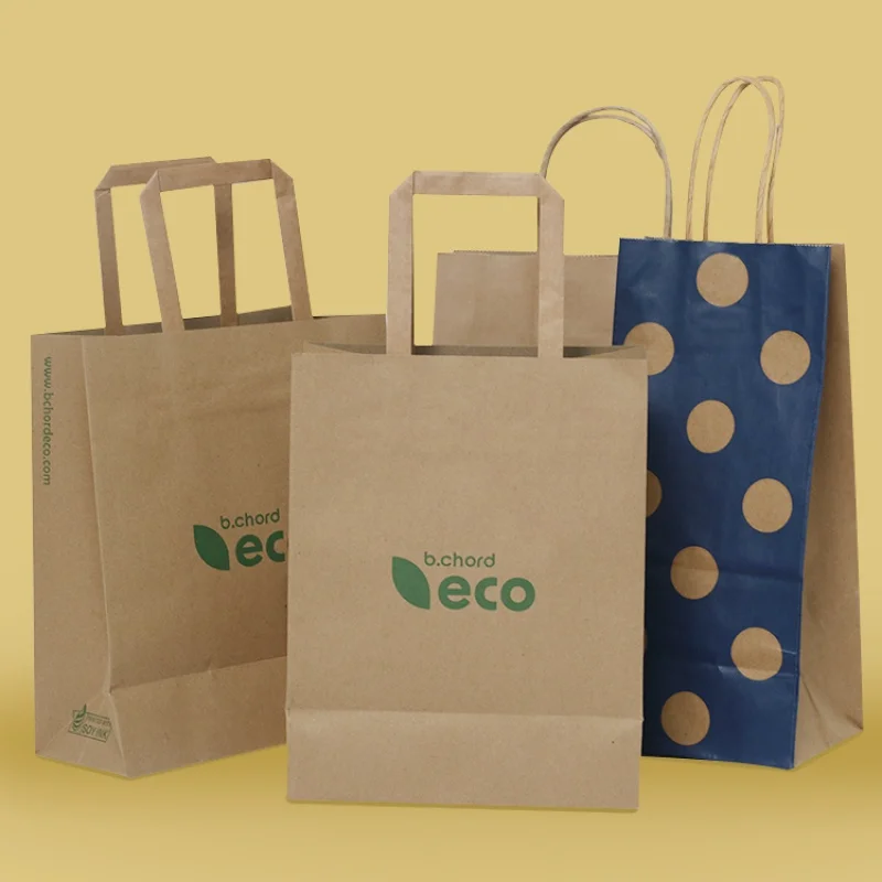 

Коричневый пакет из крафт-бумаги на вынос с индивидуальным логотипом для ресторана, фаст-фуда, биоразлагаемые бумажные пакеты с ручкой