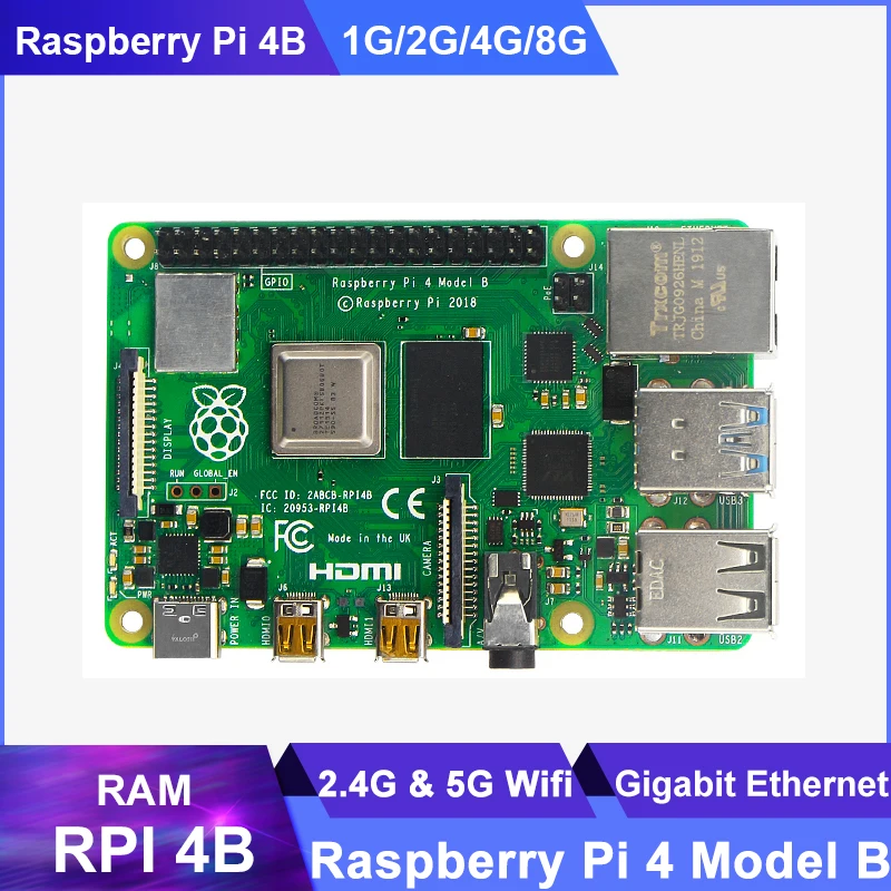 Original Raspberry Pi 4 Model B Board 2G 4G 8G RAM 2.4G & 5G WiFi Bluetooth 5.0 4 Core CPU 1.5Ghz RPi 4 RPi 4 Speed than RPi 3B+