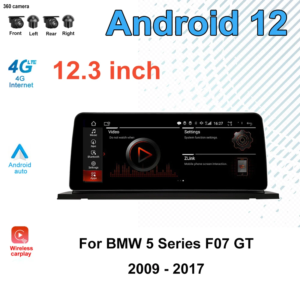 

Головное устройство на Android 12, 12,3 дюймов, для BMW 5 серии F07 GT 2009-2017, Автомобильный плеер с системой CIC NBT, мультимедийным видео, GPS-навигацией