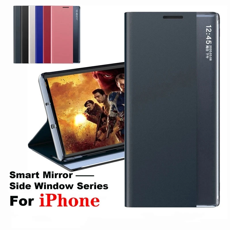 

Leather Smart View Phone Case For iPhone 13 12 Mini 11 Pro X XS MAX XR Stand Mirror Protective Cover For iPhone 8 7 6 6S Plus