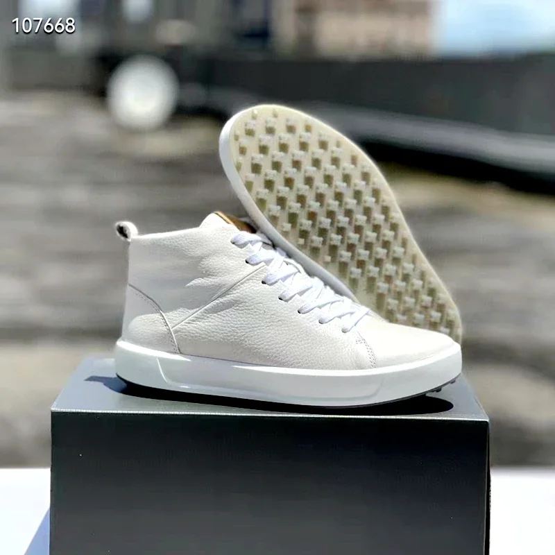 2022 Men's Golf Shoes Leather Material Waterproof PTU Sole Non-Slip Anti-Shock Grip High Top Shoes Hiking Shoes Men's Sneakers