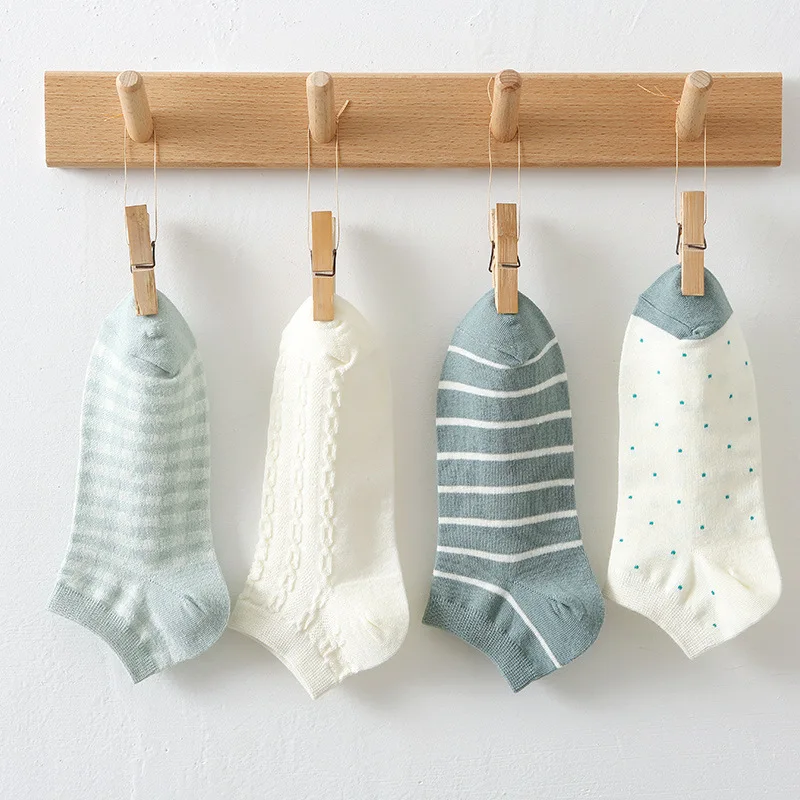 

Stripe Plaid Women Sock Simple Woman Cotton Socks Casual Short Sox Girls Breathable Soft Korean Spring Summer Green Calcetines