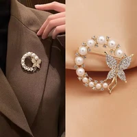 fashion shiny women rhinestone wreath butterfly elegant brooch pearl baroque circle leaf brooch pins jewelry party wedding gifts
