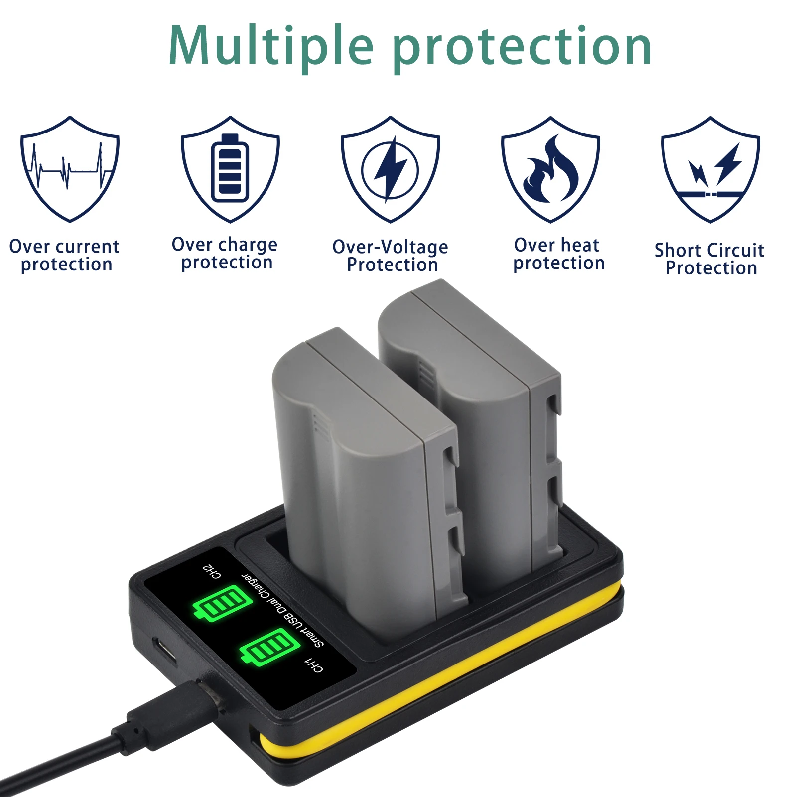 Фото 2000 мАч EN-EL3e EN EL3e ENEL3e аккумулятор для камеры + USB светодиодное зарядное устройство с типом C для Nikon D30 D50 D70 D70S D90 D80 D200 D300S D100 №3