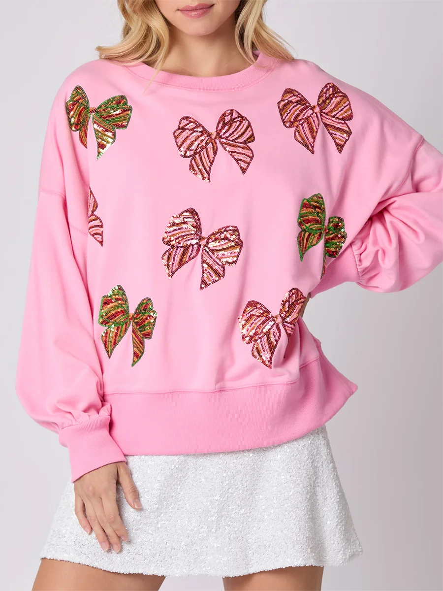 Женская толстовка большого размера с блестками и бантом повседневные топы