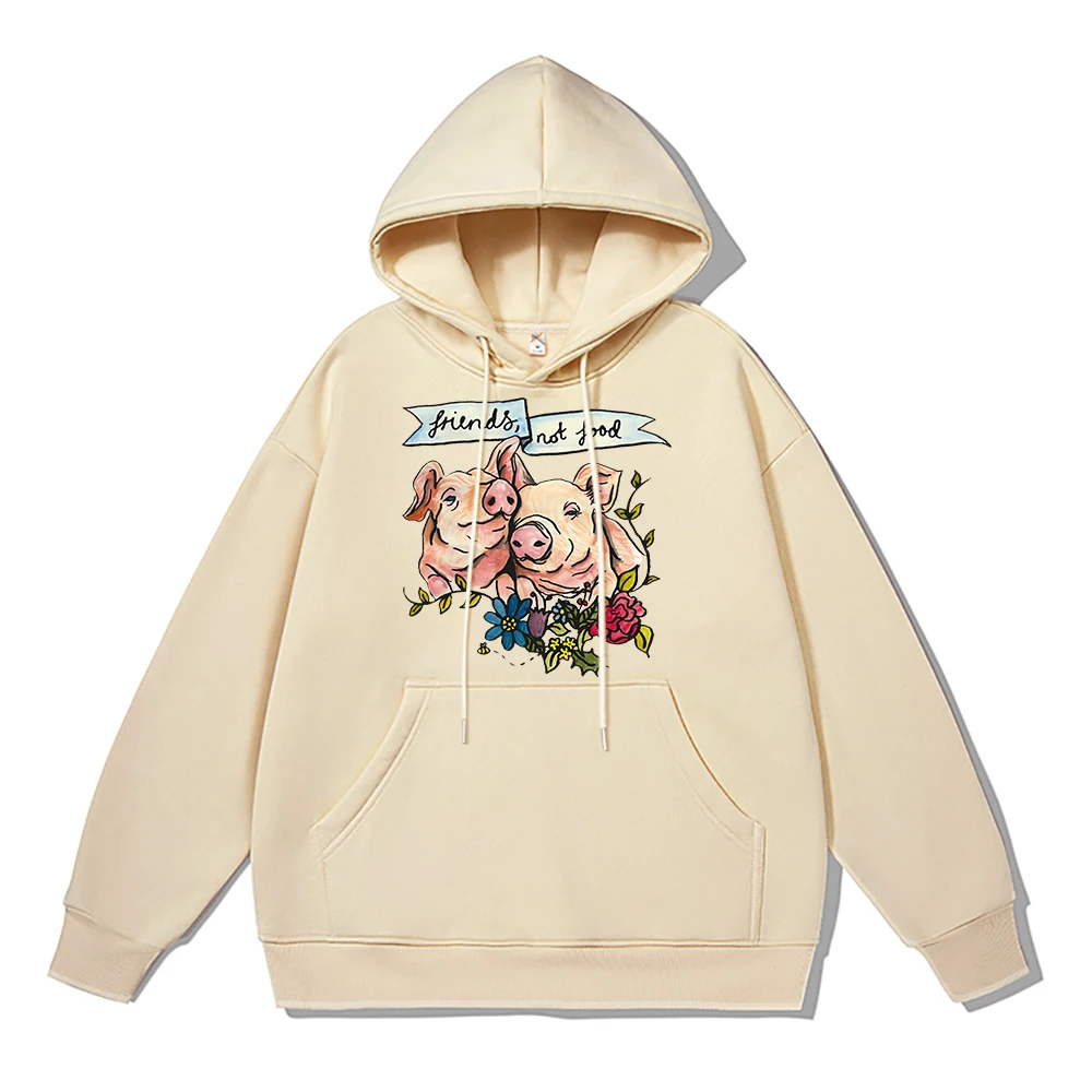 

Толстовка мужская зимняя утепленная, Свитшот из хлопка с рисунком вегетарианских иллюстраций, с надписью Friends, Not food, теплый флисовый спортивный костюм