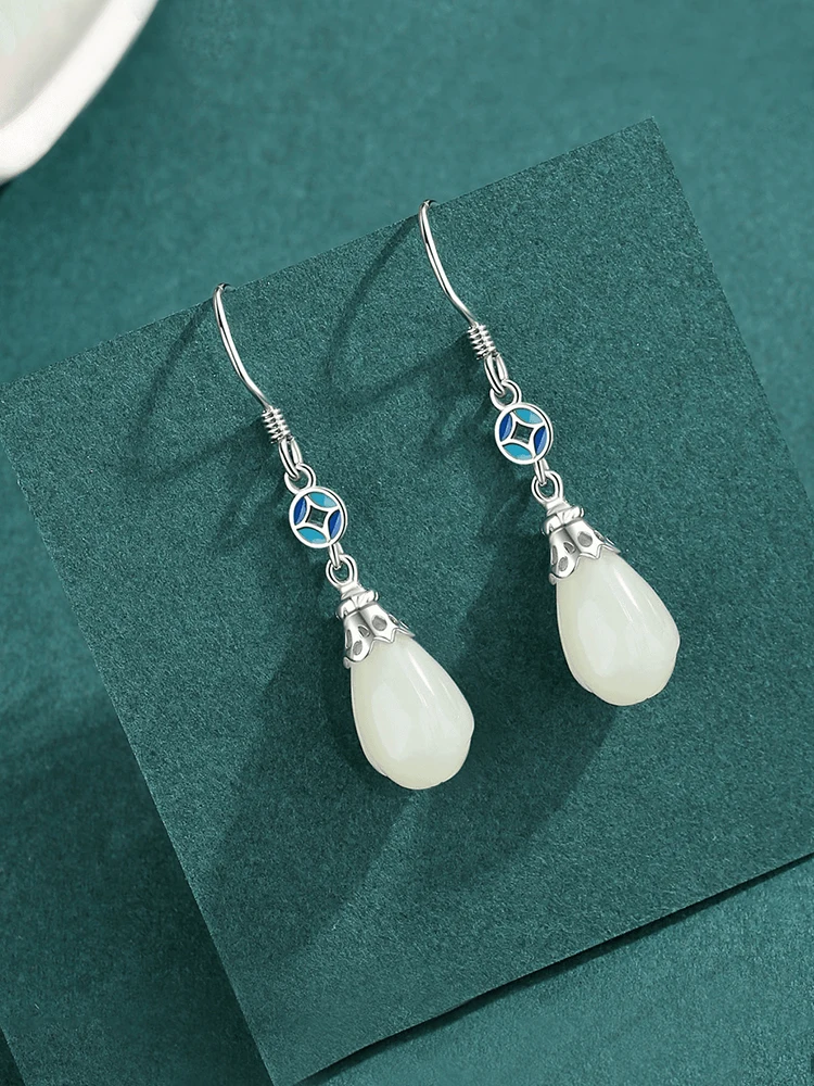 Серьги из натурального нефрита Hetian с магнолией женские дизайнерские серьги