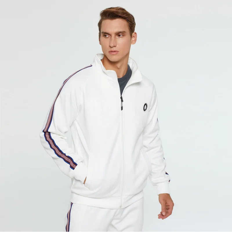 New 2 Pieces Autumn Running Tracksuit Men Sweatshirt Cardigan White Sports Set Gym Clothes Zip Up Training Suit Sport Wear