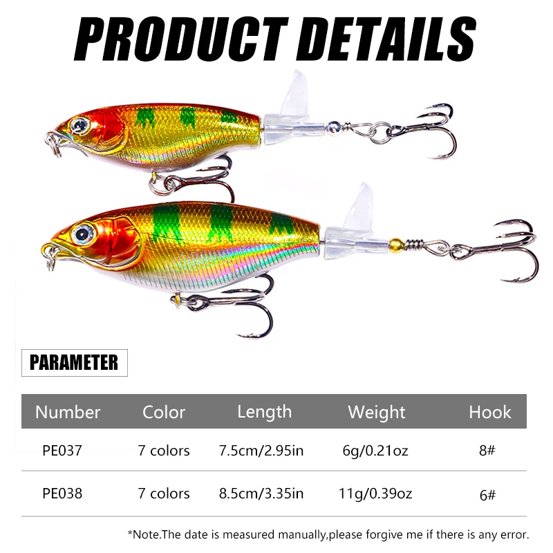 

HENGJIA Pencil Lure Topwater Spinner Fishing Lures 6g-8# 11g-6# Rotating Tail Trolling Pesca Plopper Fishing Tackle