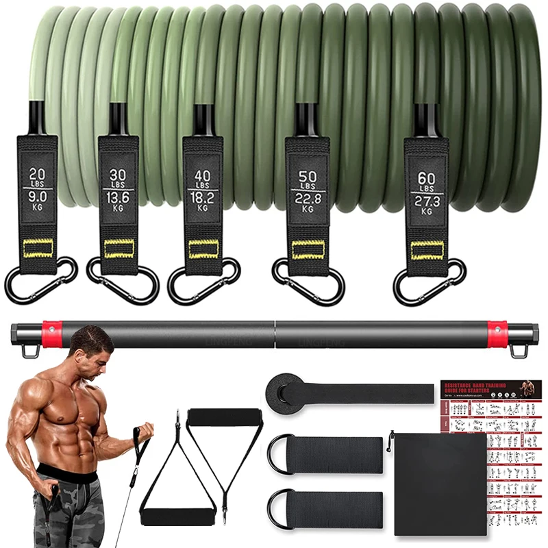 

Legs With Fitness Stick Resistance Exercise 5 Band Bands Set Anchor Handles And Ankle Straps Tube Band Fitness Door Workout