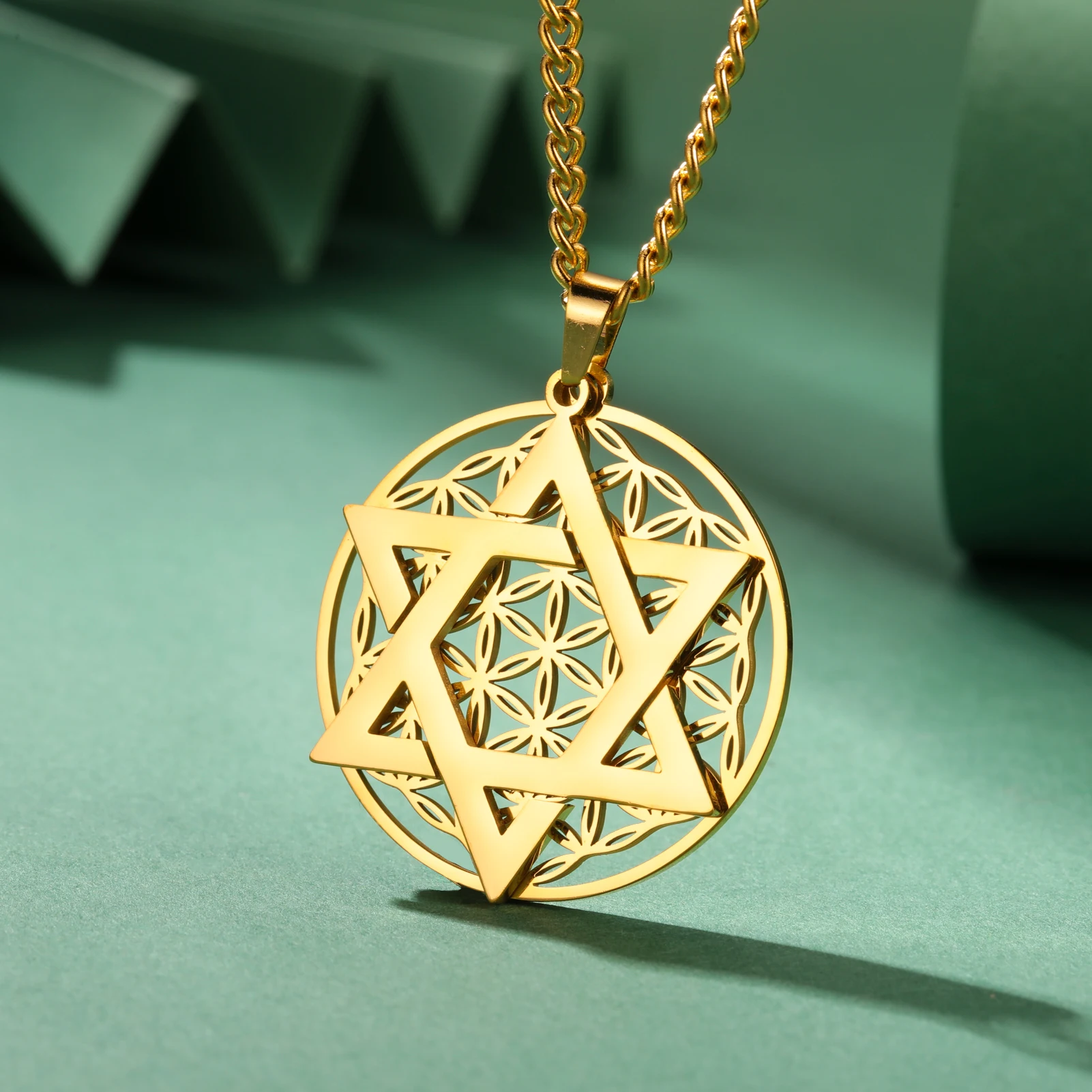Kkjoy New Star of David Pendant Necklace For Women Gold Color Kabbalah Jewish Charms Judaica Flower Life Symbols Jewelry Gift