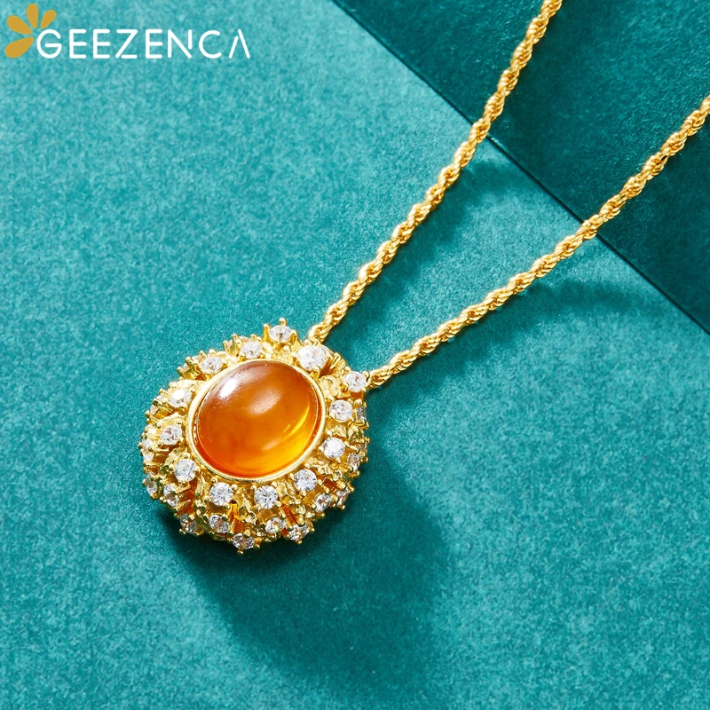 Ожерелье GEEZENCA из стерлингового серебра 925 пробы с овальным кулоном натурального