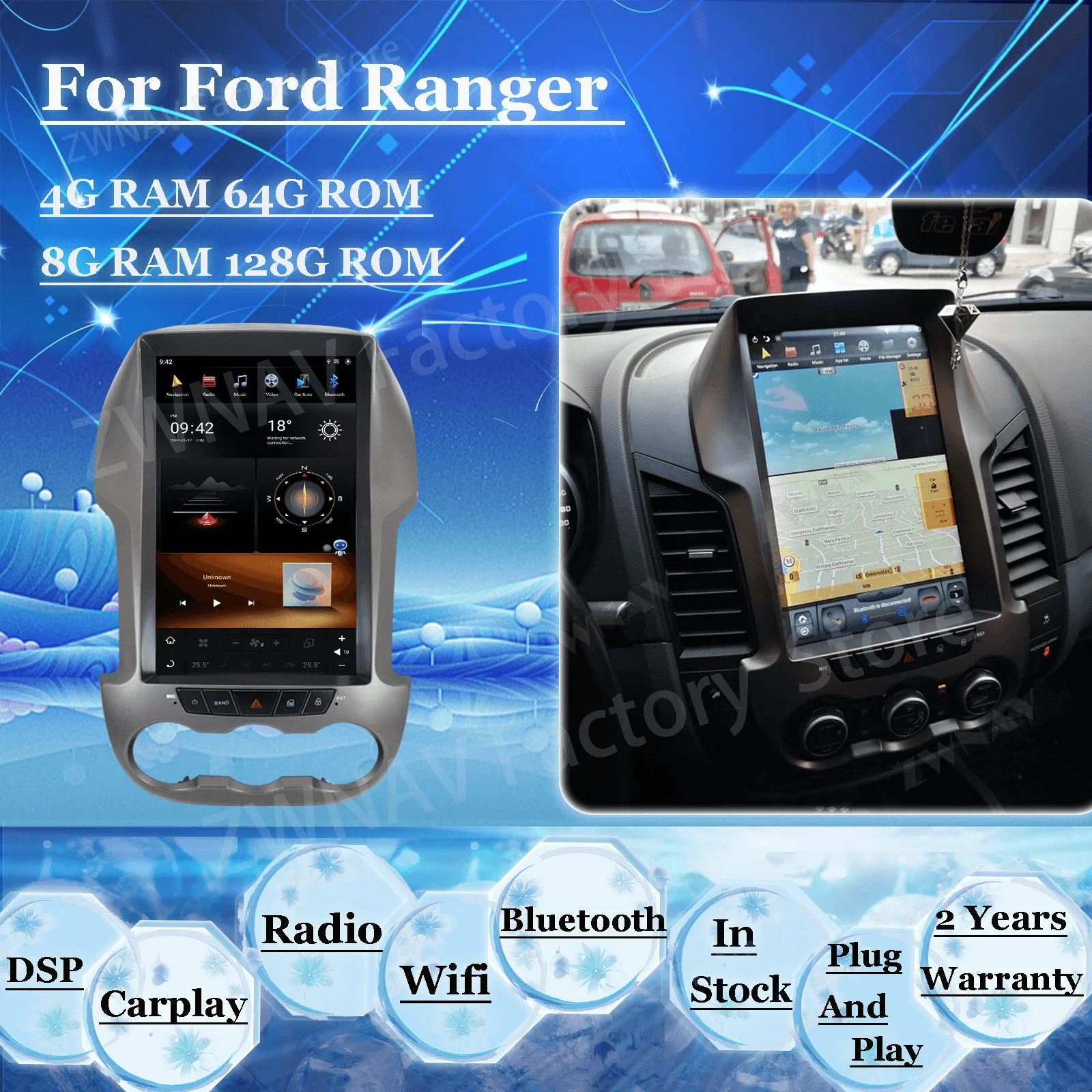 

Мультимедийная магнитола на Android для Ford Ranger Ford F250 2015-2019, с Bluetooth, стереоприемником