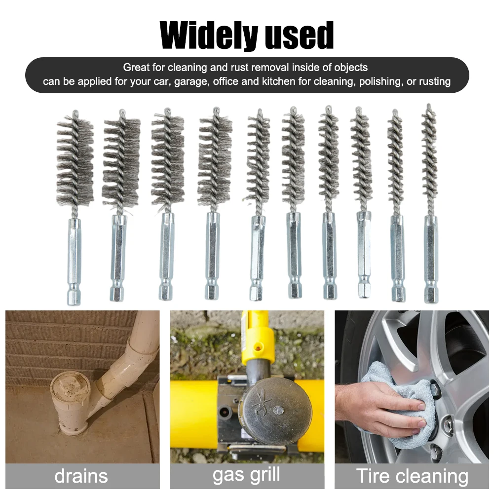 

10pcs 8-19mm Wire Tube Machinery Cleaning Brush Rust Cleaner Washing Polishing Tools Accessories For Hex Handle Power Drill
