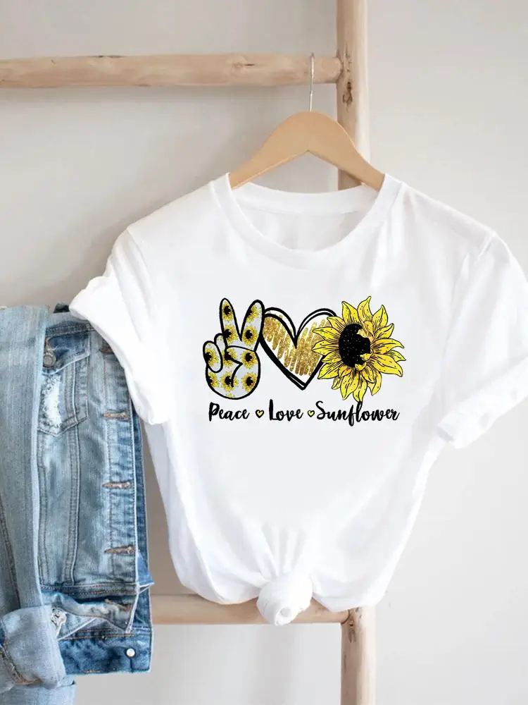 

Short Sleeve Tee Peace Love 90s Cute Clothes Women Clothing Print Tshirt Female Top Fashion Casual Summer Graphic T-shirt