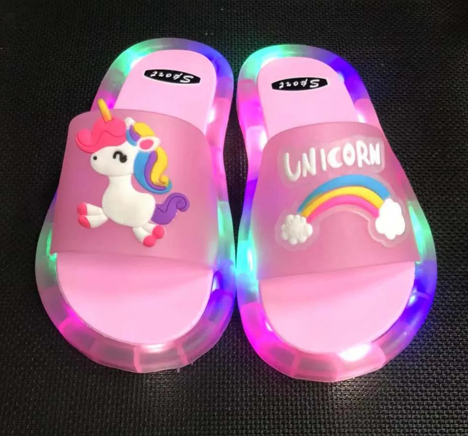 Children's Luminous Slippers Boys Girls Cartoon Animals Shoes Lighted Fashion Cute Shoes Bathroom Kids Slippers Flat Heels