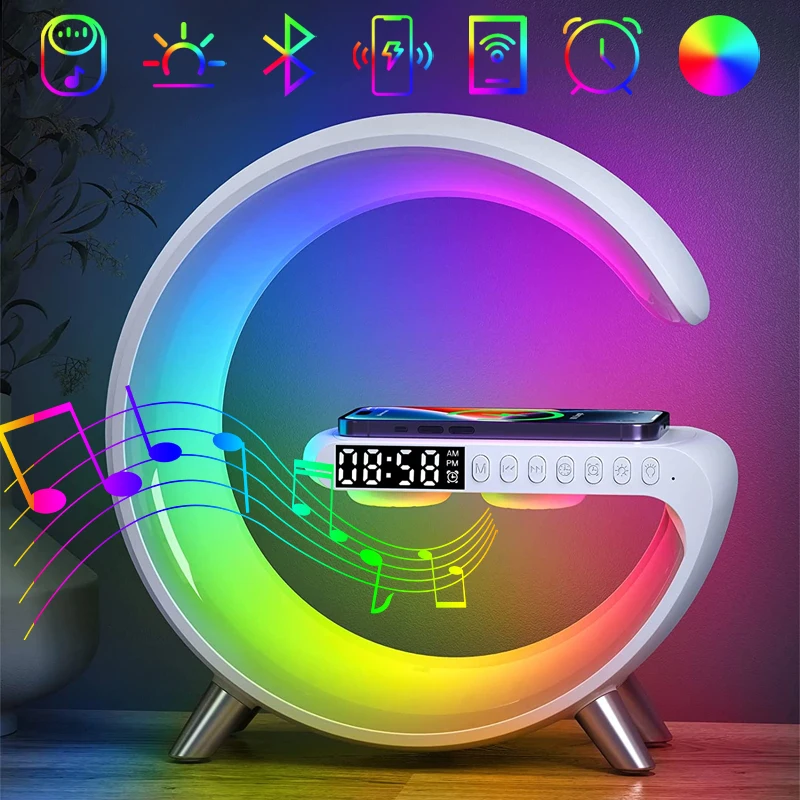

Bluetooth-колонка, будильник, цветная Атмосфера RGB, беспроводное зарядное устройство для телефона 15 Вт