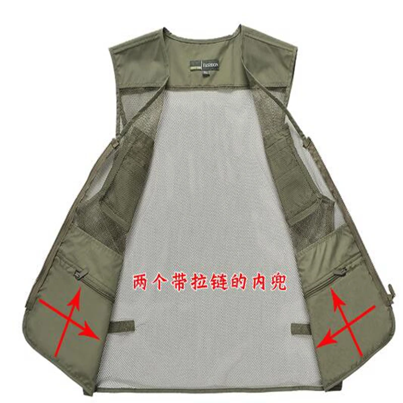 

5 Colors Large Size Quick-Drying Work Vest Mens Fishing Camping Sleeveless Jacket Outdoor Male Waistcoats with Many Multi Pocket