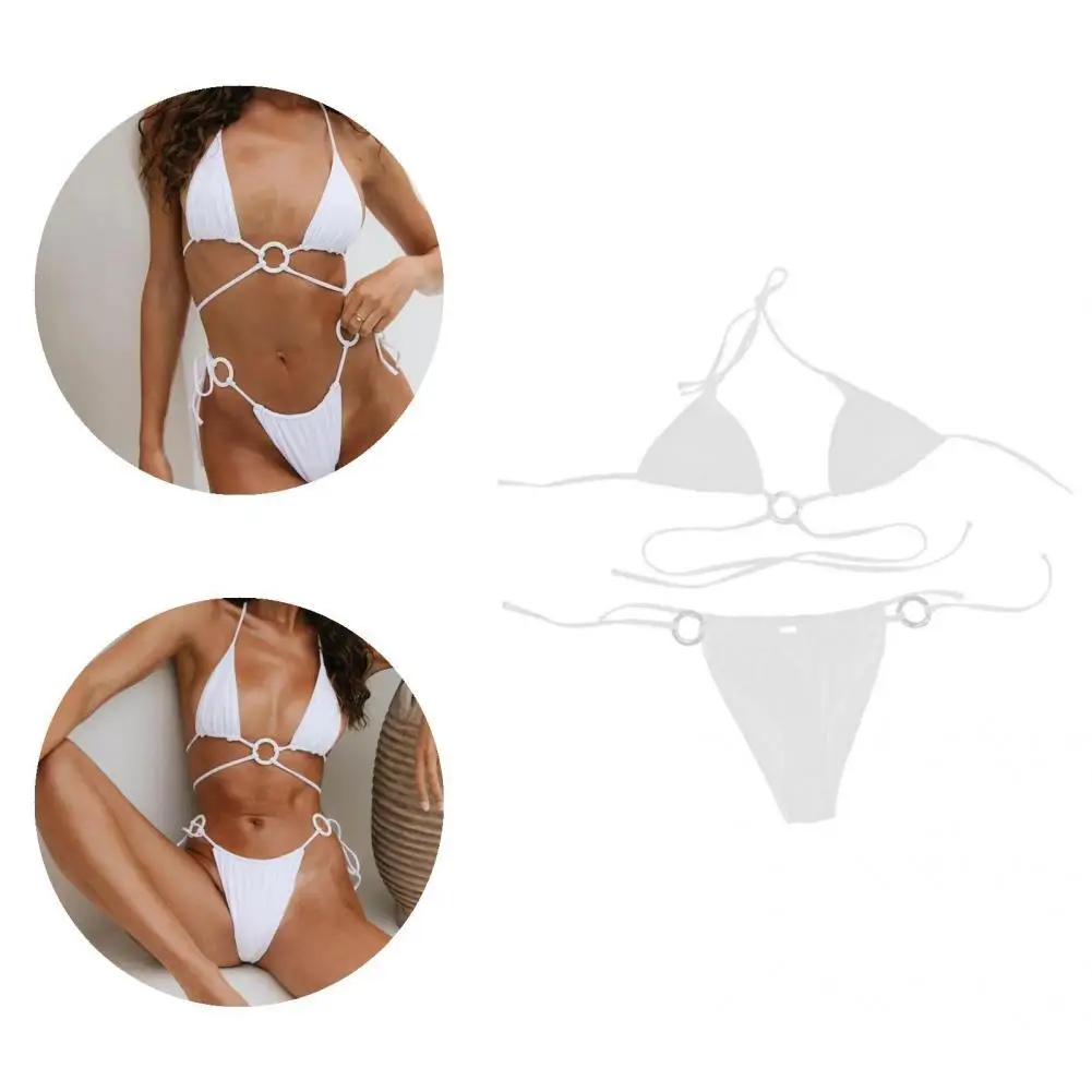 

2 шт./компл. пикантный купальный костюм бикини со шнуровкой и круглым кольцом