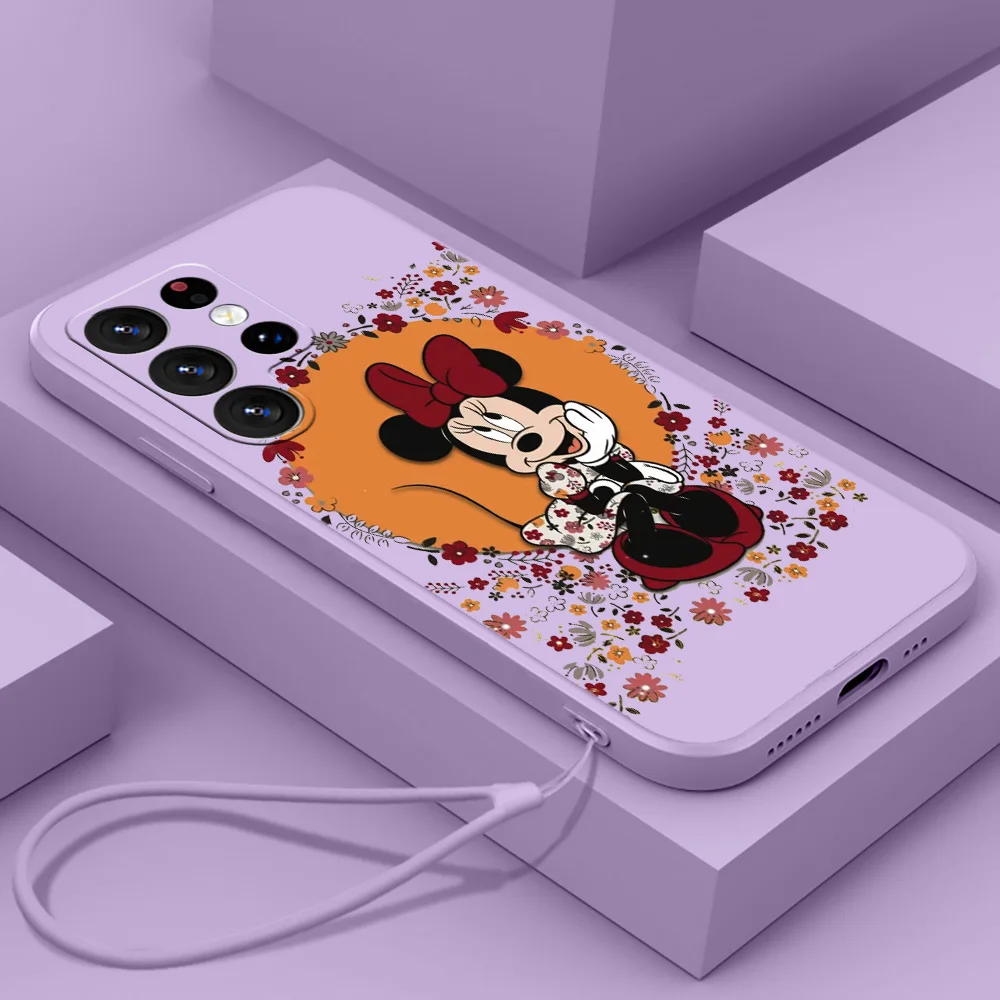 

Flower Minnie Mickey Mouse Phone Case For Samsung S23 S22 S21 S20 Fe S10 Note 20 10 Ultra Lite Plus Liquid Rope Funda Cover