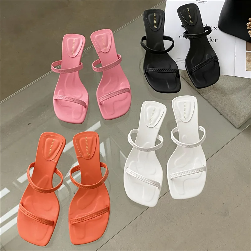 

Женские мюли без застежки, оранжевые шлепанцы на низком каблуке 5 см, лето 2022