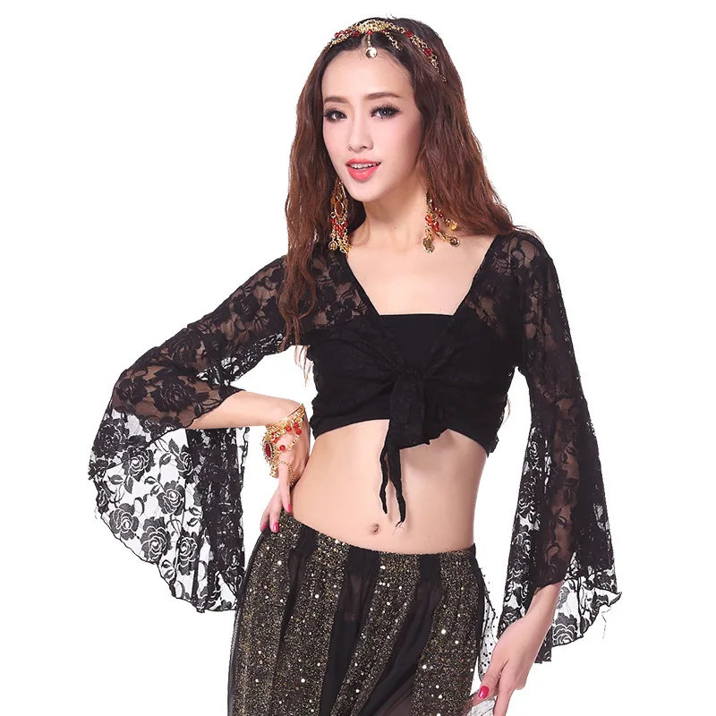 

Women Square Dance Dress Belly Dance Tops Trumpet Sleeve Practice Shawl Lace Long Sleeve India Dance Clothes Colors Optional