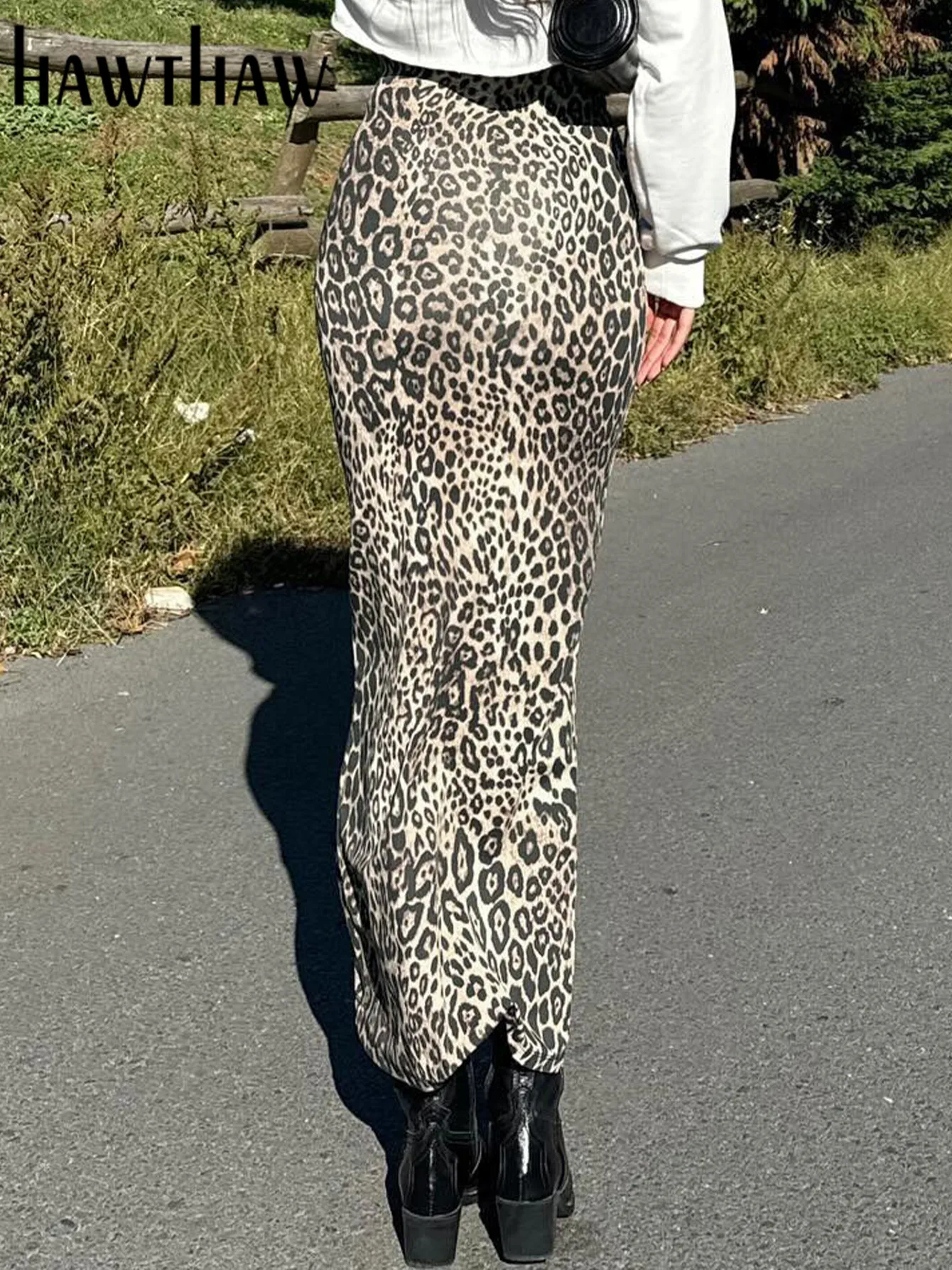 Hawthaw женские 2024 лето-осень длинные юбки с леопардовым принтом и высокой талией