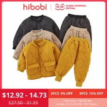 hibobi 2Pcs Boys Girls Winter Clothes Set Full Sleeve Solid Color Parkas Coat & Pants Toddler Boy Outwear Kids Warm Jackets