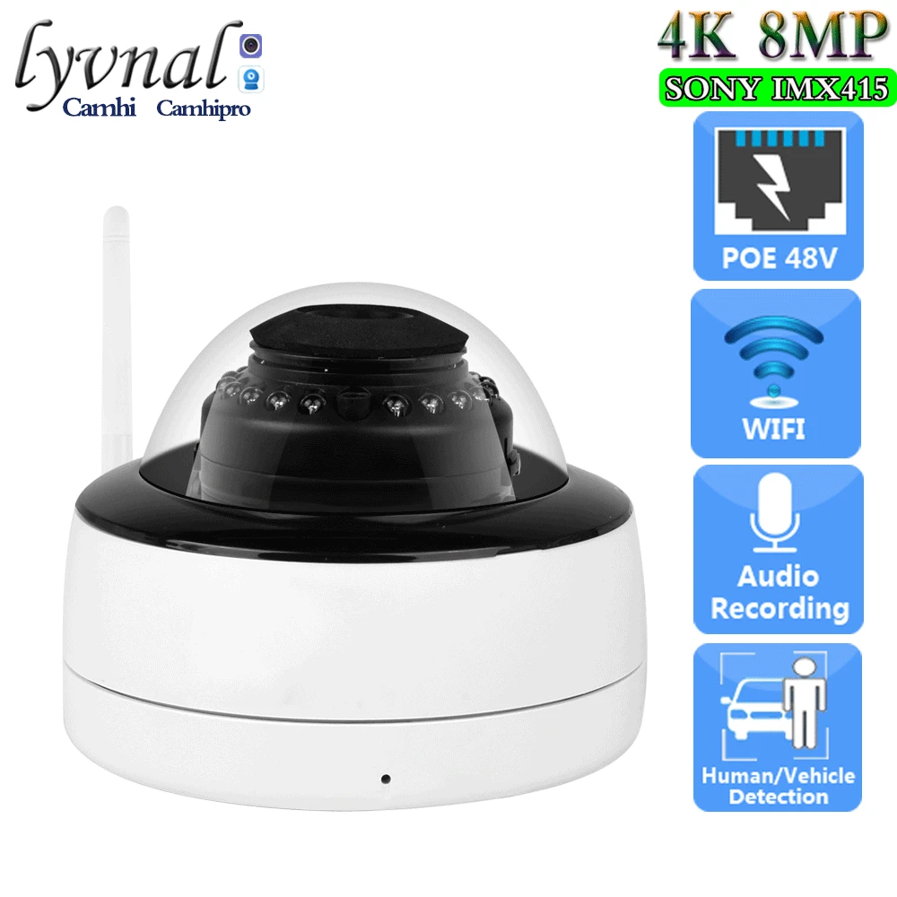 SONY 4K 8MP Security Wireless IP Camera Wifi Dome POE 48V 64G 128G SD Card Audio IR Night Vision Person Vehicle Identification