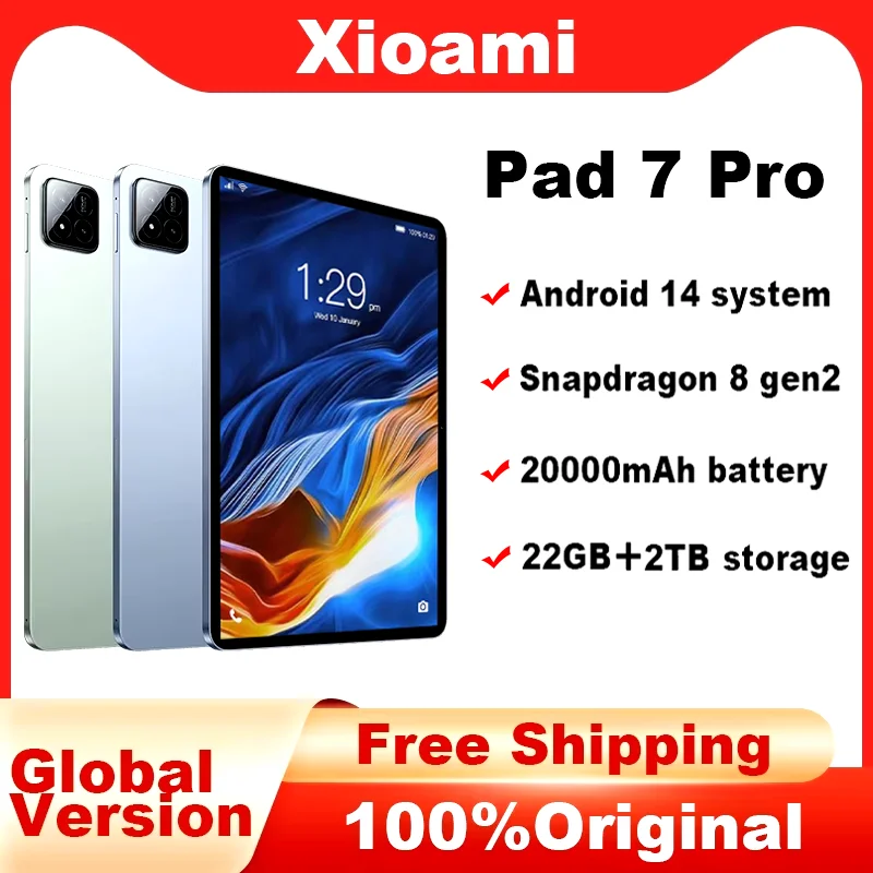 НОВАЯ глобальная версия Android 14 Pad 11 дюймов Xioami 7 Pro HD 4K Snapdragon 8 gen2 16 ГБ 1 ТБ 5G Dual SIM WiFi GPS