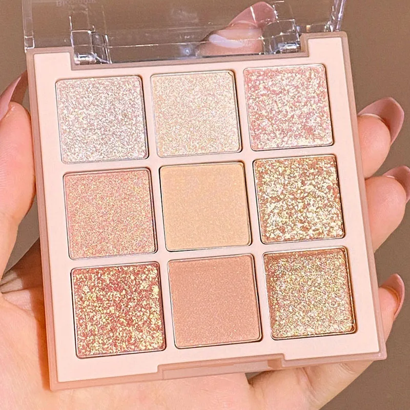 

Палитра матовых блестящих теней для век, 9 цветов, водостойкие блестящие пигменты, стойкие мерцающие тени для век, пудра, косметическая пали...