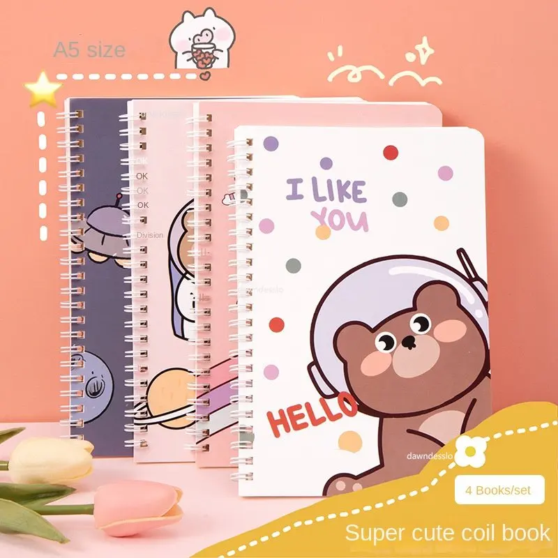 

A5 1Pcs Binder Spiral Coil Book Cute Cartoon 60Sheet Thicken Notepad Notebook Student Learning Korean Stationery School Supplies