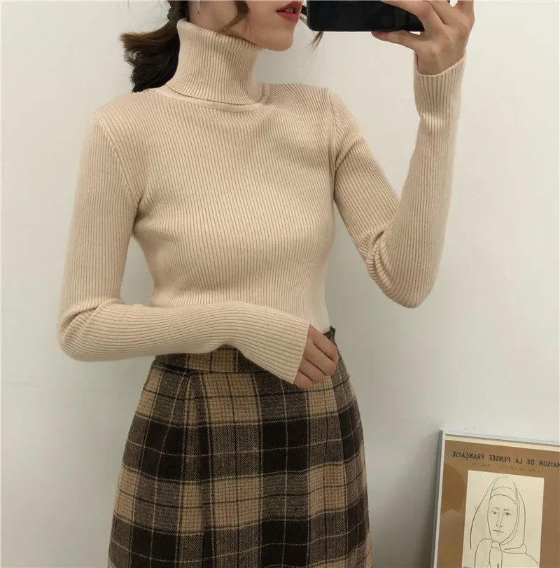 

New Women Turtleneck Sweaters Autumn Winter Korean Slim Pullover Women Basic Tops Casual Soft Knit Sweater Soft Warm Jumper