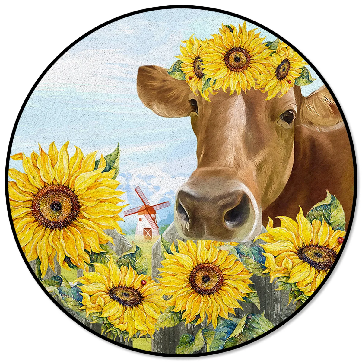 

Sunflower Cow Farm Circle Rug Area Rug Large Carpets For Bed Room Rugs And Carpets For Home Living Room Bedroom Decor