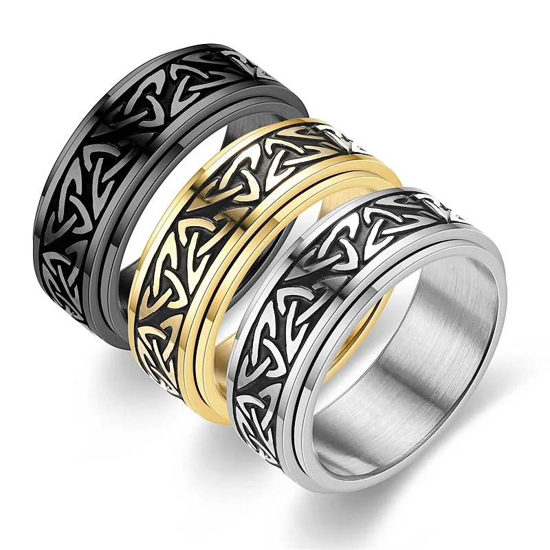 

Vintage Viking Celtic Triangle Knot Men's Ring/Irish Knot Rotatable Stainless Steel Ring Men's Trend Charm Casual Jewelry Gift