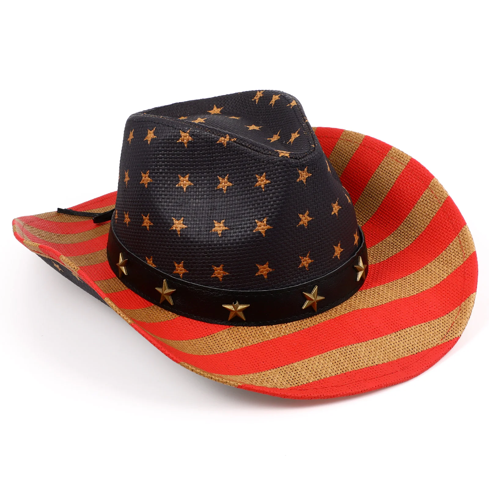 

Hat Western Man Sombrero Vaquero Para Hombre US Flag Straw Stage Costume