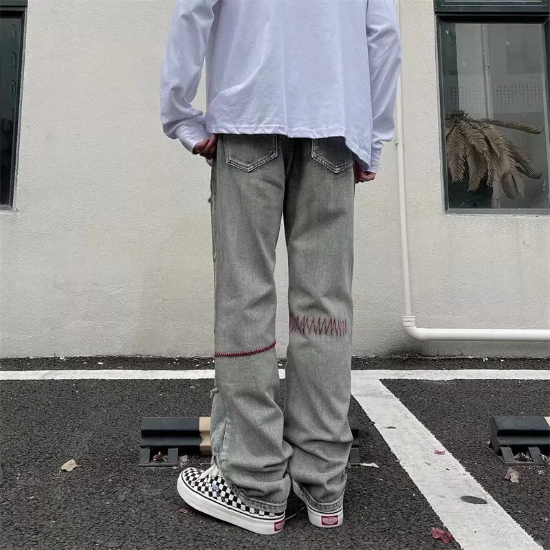 Fashion Men Jeans Hip Hop High Street Ripped Embroidered Men's Pants Fashion Streetwear Y2k Clothes Brand Jeans Jeans Aestethic
