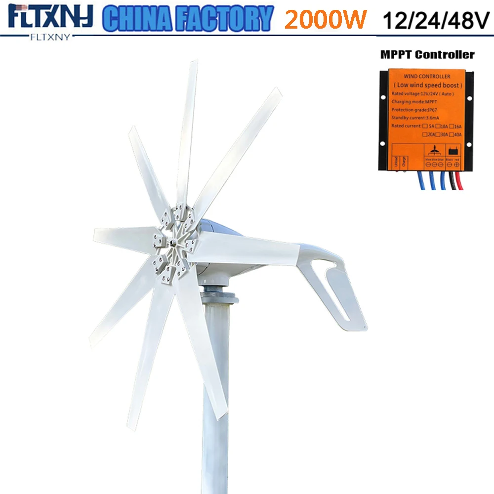 

FLTXNY 2000W 12V 24V 48V 8 Blades Wind Turbine Generator For Home Farm Small Windmill With MPPT Controller