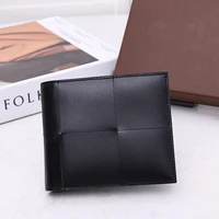 men wallet top quality cow leather mens short wallets fashion woven money clip ultra thin luxury brand women purse 2022 new